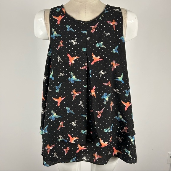 zoë+phoebe Women's Black Sleeveless Top with Bird Print M - Picture 3 of 11